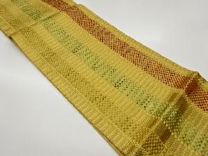 紙布紐通し引箔縞に市松模様織出し袋帯